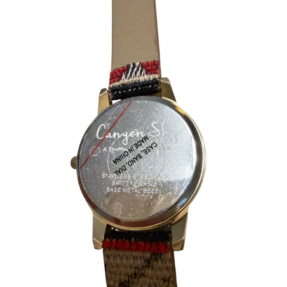 Canyon Sky Womens Watch Southwest Tapestry Band Gold Tone MOP Look Dial